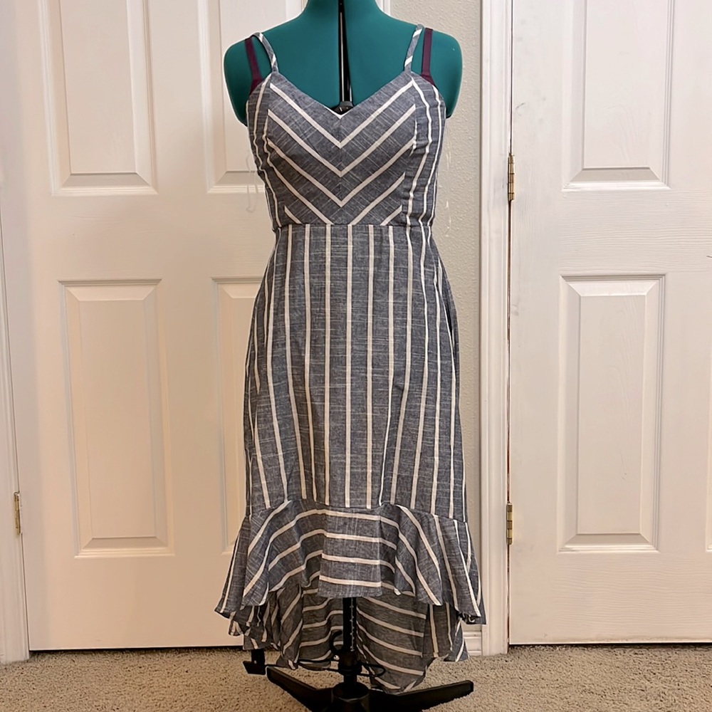 NWOT Blue and white striped high low summer dress